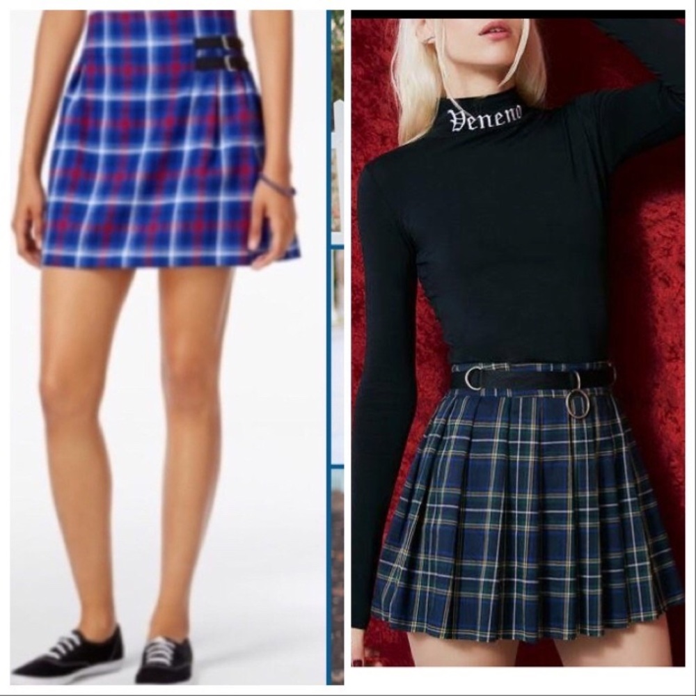 🍂🍁 Fall Dolls Kill Freestyle Revolution Blue Plaid Mini Skirt Sz JXL